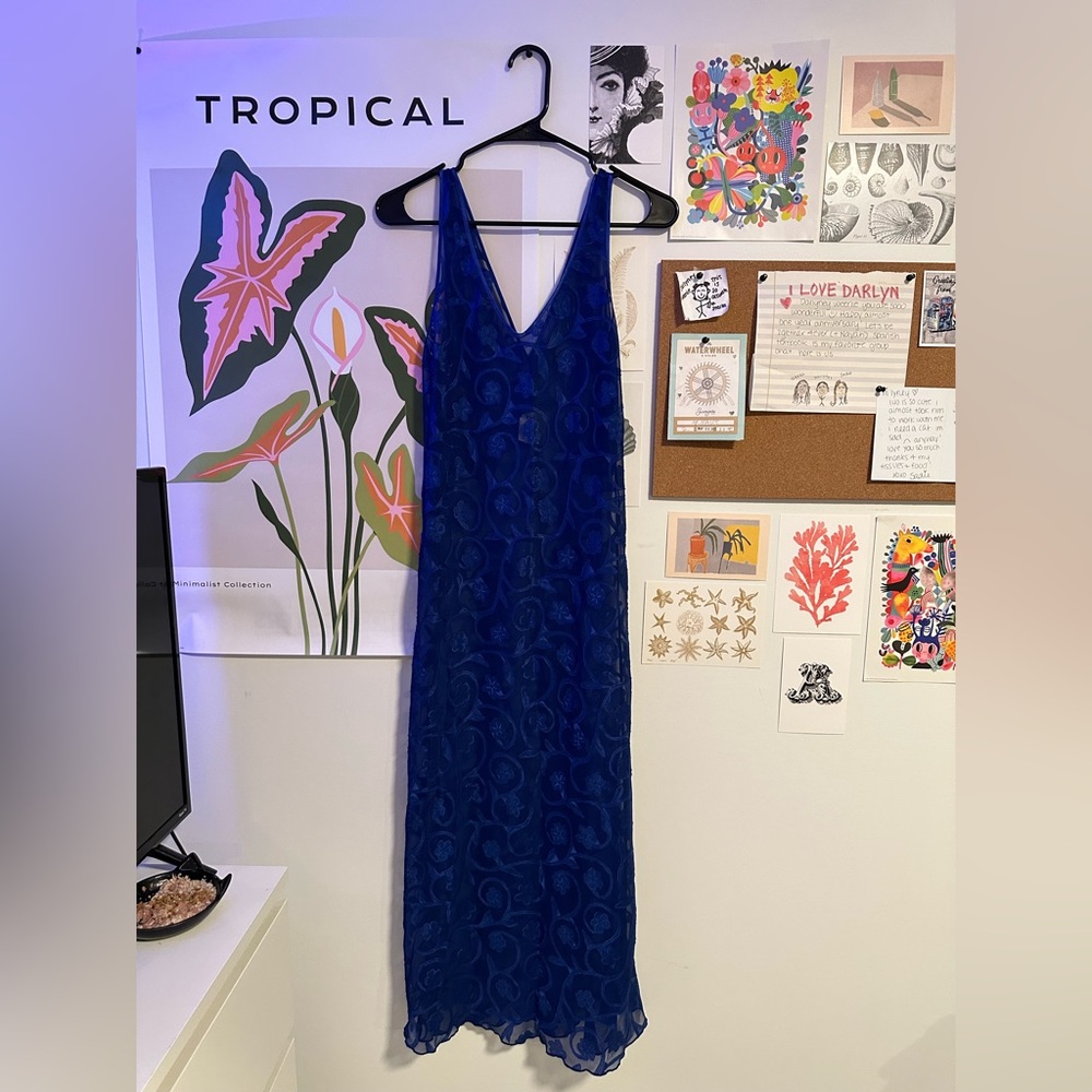 Long See-thru Royal Blue Dress